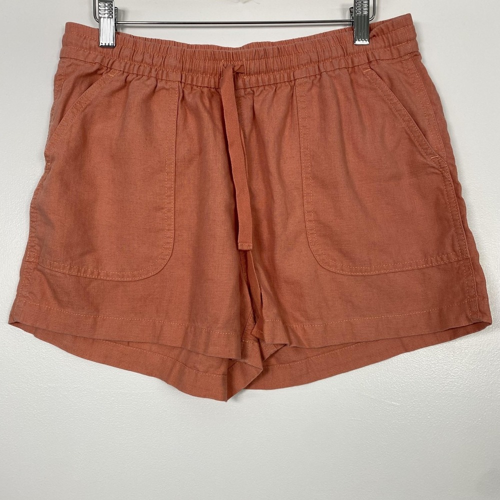 Point Sur‎ Shorts Womens Small Orange Linen Lyocell Elastic Waist Chino Casual